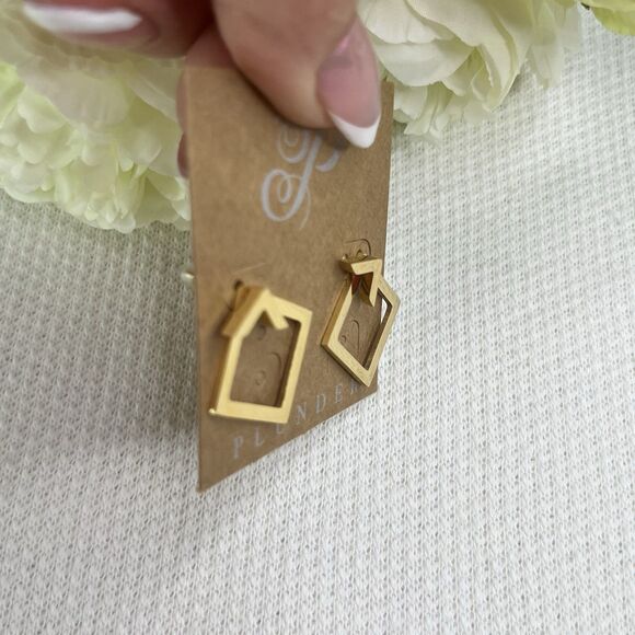 New Plunder Design  Diamond Shape Gold Earrings Jewelry Fashion Women’s - Picture 2 of 3